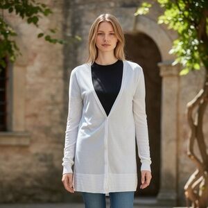 GAP silky feel lightweight deep v cardigan button up Small white minimalist